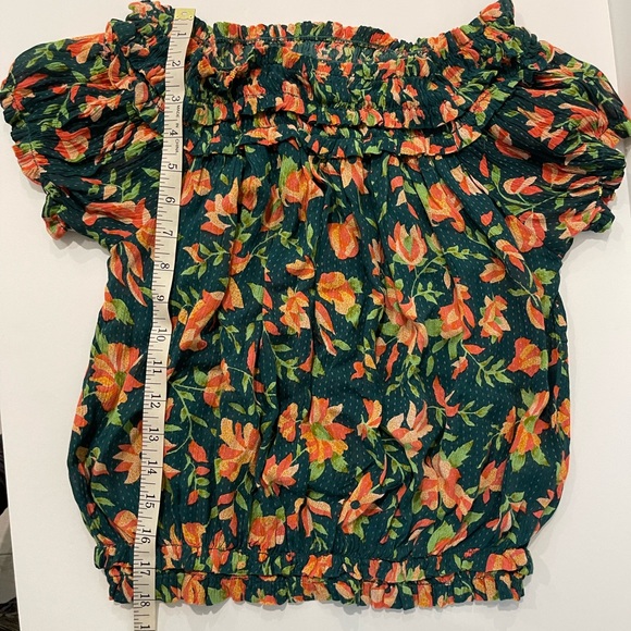 Free People Floral Print Blouse Size XS Green garden floral print off shoulder - Picture 9 of 10